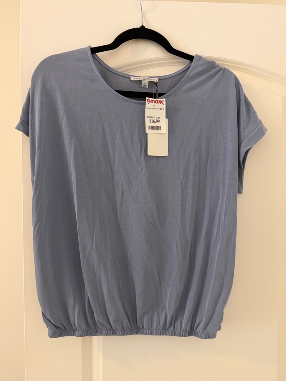 Green Envelope Dusty Blue Short Sleeve Blouson Top